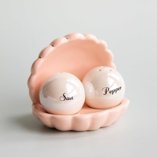 Yvonne Ellen Shell Salt & Pepper Shakers Set of 2 – Ceramic Salt and Pepper Sets for Table, Decorative Salt Shaker & Pepper Shaker Condiment Pots, Vintage Style Salt and Pepper Pots, 12 x 10 x 13 cm