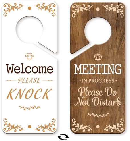 PRESSINART 2 Panneau de Porte en Réunion en Cours Panneaux de Porte de Bureau en PVC avec Design Vintage de Plantes Double Face Idéal pour Signaler Les Réunions en Cours dans Les Bureaux Les Cabinets