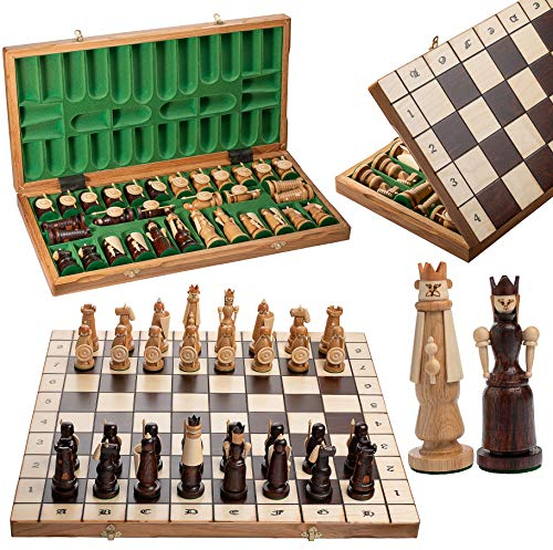 Exklusive MAGNAT 56cm einzigartige mittelalterliche Holz Schachspiel
