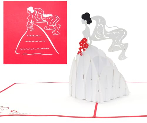 Hochzeitskarte „Braut & Brautstrauß“ – 3D Pop Up Karte zur Hochzeit, Einladungskarte zum Junggesellinnen Abschied