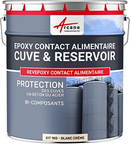 ARCANE INDUSTRIES Peinture Alimentaire, cuve béton ou Acier, Contenant des Aliments : Revepoxy Stockage Alimentaire - 1 kg Blanc Crème
