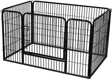 Feandrea Freilaufgehege für Haustiere, Laufstall, mit 4 Gitterplatten, transportabel, für innen und außen, Haustiere ohne Halsband, 122 x 80 x 70 cm, schwarz PPK04BK