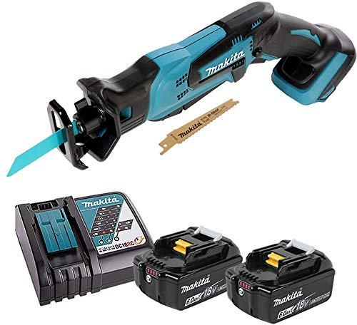 Makita DJR183Z 18V Cordless Li-ion Mini Reciprocating Saw with 2 x 6.0Ah Batteries & Charger