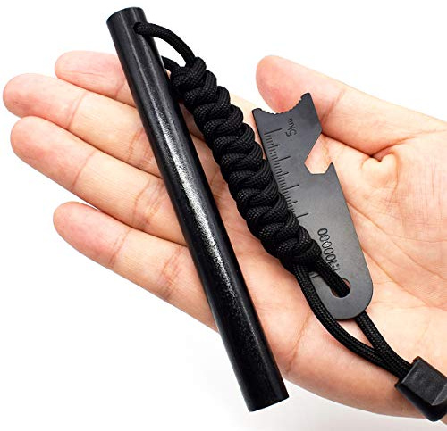 makstore XL eldstål eldstartare eldsten eldstål set för vildmark överlevnad camping vandring 13 cm x 1,3 cm (svart)