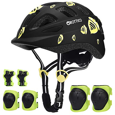 Toddler-Kids Ultralight Helmet with Knee-Elbow-Wrist-Pads - Acorn Pattern Adjustable for Boys Girls Bike Skate Scooter