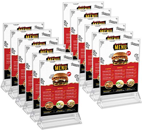 Kurtzy Tischaufsteller A5 (12er Pack) 16 x 24,5cm - Klarer Kunststoff - Doppelseitige Vertikale Plastik Tisch Aufsteller A5 - Für Restaurant Speisekartenhalter, Fotorahmen & Menükartenhalter Hochzeit