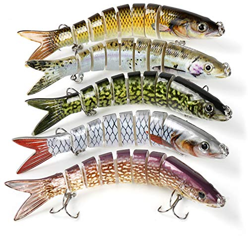 REAWOW 5pcs Multi Gelenkartigen Wobbler Kunstköder 8-Segement 3D Lifelike Köder eingebauter schwerkraftball lockt zum Spinnfischen Harter Köder zum Schleppangeln Hechtköder Spinnköder (5.3inch)