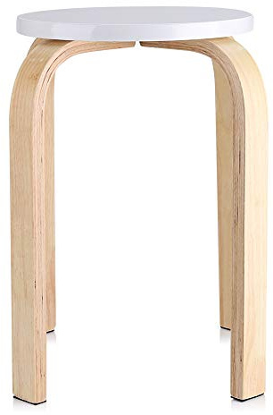 Cocoarm Natural Bent Wood Stool, Stackable Round Stool with Anti-Slip Feet, Candy Color Chair for Kitchen, Dining Room, Bedroom, Home Office and Kids Room - 30cm Seat, 45.5cm Height(White)