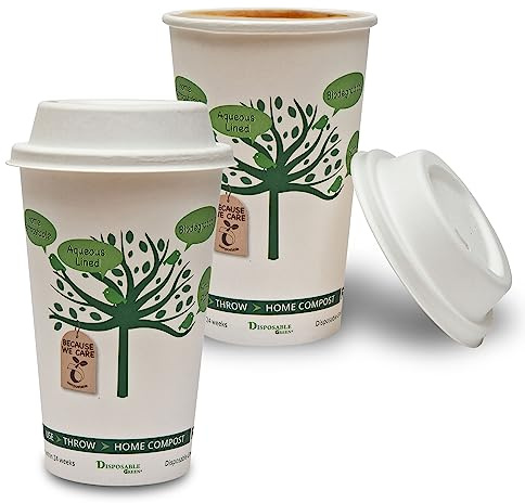DISPOSABLE GREEN - NEXTGEN Single Wall Cups with Lids, Paper Cups with Lids & Aqueous Lining, Takeaway Cups for Cold & Hot Drinks, Leak Proof Take Away Coffee Cups, 16 oz, 100 Pack