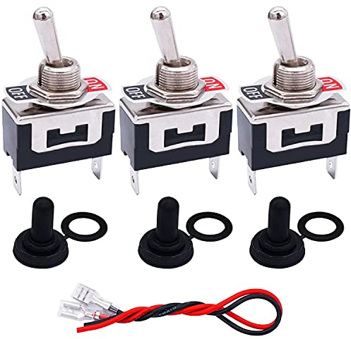 Taiss/3 Stücke Kippschalter Heavy Duty 2 Pin 2 Position ON/Off SPST 15A 250VAC Spade Terminal Metall Bat Switch mit wasserdichter Stiefelkappe und 6,3 mm Anschlussdrähten TEN-1021MX-B101