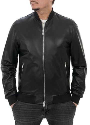 Pelletterie Borghese | Bomber Pelle Uomo | Giacca Pelle | Giubbotto Pelle | Vera Pelle | Pelle di Vitello | Giacca Moto | Made in Italy | A101 (50, Nero)