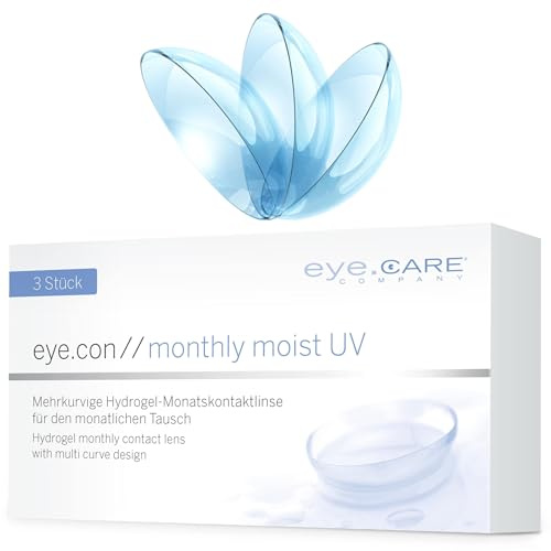 Eye.Con Monthly Moist weiche Monatslinsen – 3 Hydrogel Kontaktlinsen mit Stärke für empfindliche Augen. Contact Lenses mit 55% Wassergehalt BC 8.6mm, DIA 14.3mm (-6.00, 8.6, Millimeter, -6.00)