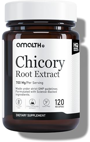 AMALTH Chicory Root Extract Capsules 700 mg | Cichorium Intybus Extract Capsules | Inulin Fiber Supplement | Chicory Root Supplement Capsules | Plant Based Herbal Supplement | 120 Veg Capsules