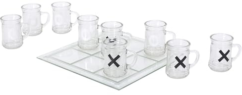 MISTER GADGET Pizzamaker Pizzaofen für knusprige Pizzen Rot | Glas, Tic-Tac-Toe-Trinkspiel, Glastablett, 4 kreuzförmige und 5 runde Gläser, Partys, transparent