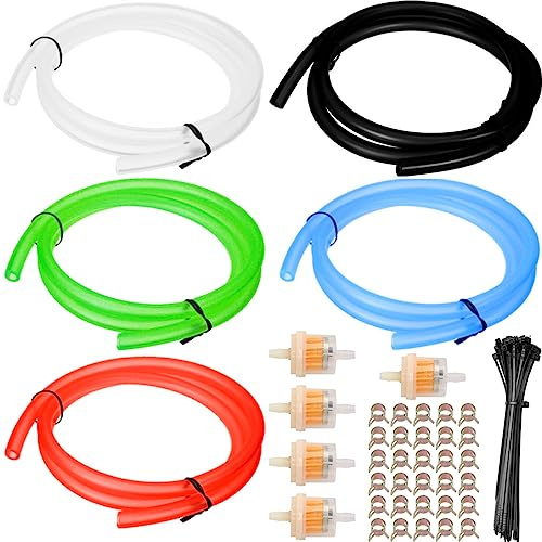ZAMDOE Benzinschlauch Kraftstoffleitung (5 Stück * 1 Meter) Gummi Kraftstoffschlauch für Motorräder, Kettensägen, Weedeaters, Trimmer (Schwarz/Rot/Blau/Grün/Transparent), mit Kraftstofffilter Klammern