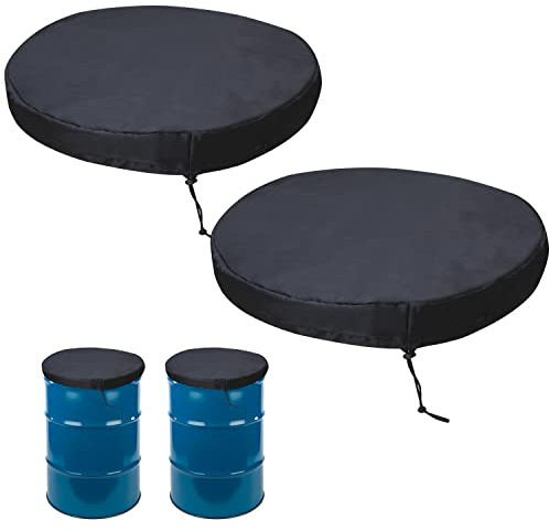 Chuanke 55 Gallon Drum Cover with Stretchable Adjustable Drawstring , 55 Gallon Drum Lid Cover 25.59 inches Diameter Fits Most Water Barrel and Trash Can Waterproof All-Weather Protection (2 Pack )