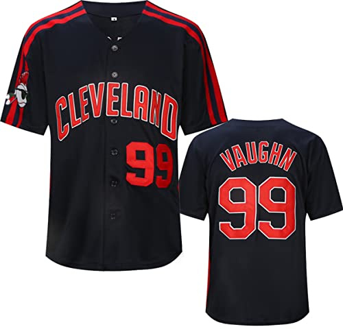 YIMCANLI Herren Ricky Vaughn Movie Jersey #99 Stitched 90s Hip Hop Baseball Trikots Shirts Weiß Navy Grau