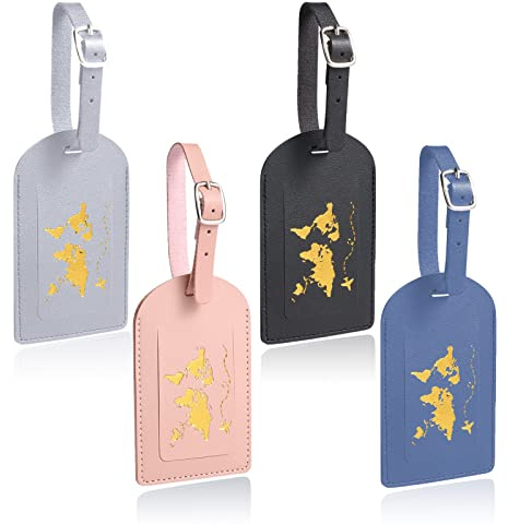 4 etichette per bagagli, etichetta per indirizzo, etichetta per bagagli, in pelle, identificazione dei bagagli in viaggio (rosa)