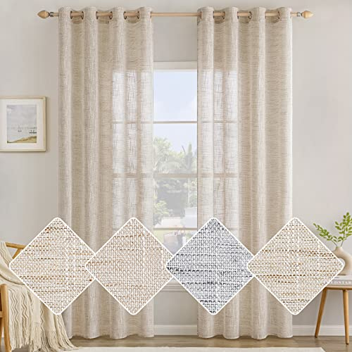 MIULEE Voile Tende Lino Tenda a Pannello Tende Per Interni Traslucido Tende Camera da Letto moderne per soggiorno Lino Trasparente per Porte Balcone Adatte 140x160 cm Naturale 2 Pannelli
