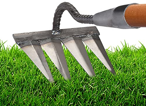 Onlynery Jardin, Outil Désherbage, 4/5/6/7 Dents Creuse en Acier Trempé, Râteau Déchaumeur, Râteau À Main Jardin en Acier Au Carbone, Désherbage, Jardinage, Outil Désherbage