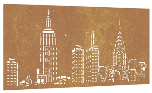 vidaXL Garten Wanddeko, Gartendeko mit Skyline-Design, Wandbild Wandschmuck Wetterfest, Wandkunst Dekoration Wanddekoration, Cortenstahl