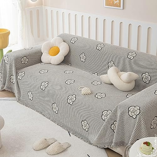 Homxi Housse Canapé d Angle 2 Place,180x260CM,Housse Canape Angle Fleurs avec Glands Housse Assise Canapé Chenille Couverture Canapé d'angle Noir Housse Canapé Protection