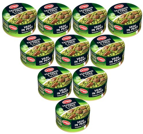 Compass Beef in Peas Stew - Canned Ready Meals - 300g Tinned Bulgarian Real Food Meal Pouches - MRE & Camping | Ready to Eat Hot or Cold - Long Life - Meal Replacement (Beef in peas stew, 10 Pack)