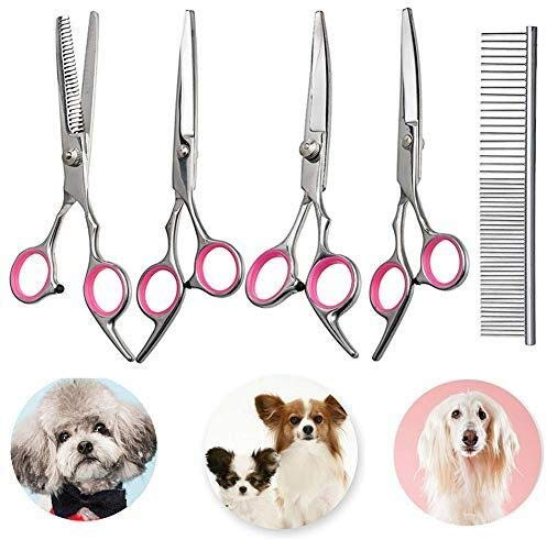 Fellschere für Hunde, Katzen, Hundescheren-Set, professionell, Fellscheren-Set für Haustiere, Trimmer-Set aus Edelstahl, Fellpflege-Set, Kamm, Haarschnitt, Fellscheren-Set für Hunde und Katzen, 7-Zo