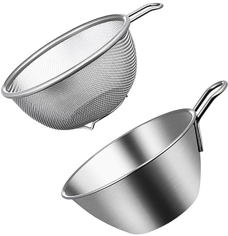 TOPBATHY Colino in Acciaio Inossidabile a Maglia Fine Per Riso e Frutta, Scolapasta Con Manico Resistente Per Cucina Quotidiana, Set Da 2 Pezzi Per Lavaggio e Filtraggio Alimenti