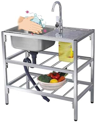 Edelstahl Werkbank Spülbecken Outdoor Küche Edelstahl Spültisch Gastro Camping Spüle With Workbench & Heiß-/kaltwasserhahn 1 Beckenfür Outdoor,Hinterhof, Garage,Garten. (Size : Single cold, Color :