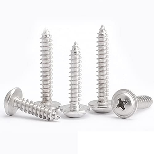 Gewindeschrauben, 50 Stück, Holzschraube M1,4, M1,7, M2, M2,6, M3, 304 Edelstahl, Kreuzschlitz, Rundkopf mit Unterlegscheibe, selbstschneidende Schraube, 8 mm x 50 Stück, Größe: M1,4 (Color : 10mm X5