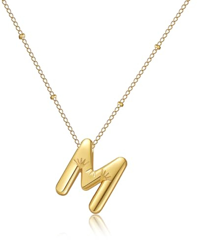 RWQIAN Bubble M Buchstaben Kette für Damen Balloon Initialen Haskette Gold Blase Letter A-Z Anhänger Schmuck Geschenke für Frauen Mädchen