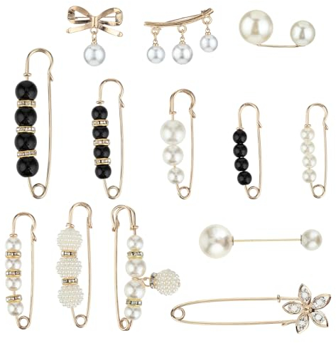 13 Stück Damen Brosche Pins,Faux Perlen Broschen für Kleidung,Multi-Size Vintage Broschen Sicherheitsnadeln Schmucknadel,elegante Perle Strickjacke Kragen Brosche Clips für Hosen Kleid Rock Pullover