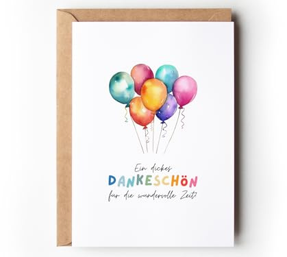 Dankeskarte für Erzieherin mit bunten Ballons, Geschenkidee Abschied Kindergarten, Dankeschön Geschenk Tagesmutter, Grußkarte Kita Verabschiedung mit Kuvert Abschiedgeschenk (3 Karten mit Kuvert)