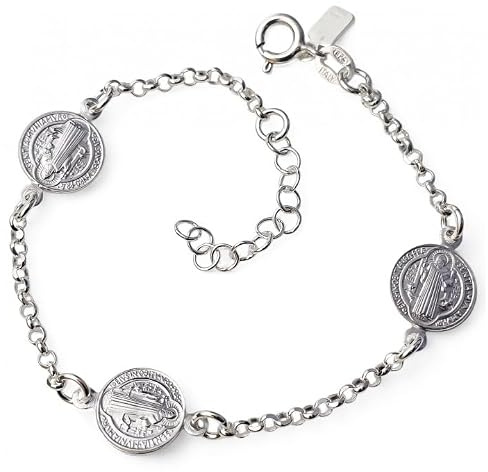 Minoplata Armband mit Medaillen des Heiligen Benedikt aus 925er Sterlingsilber, 19cm, Sterling-Silber