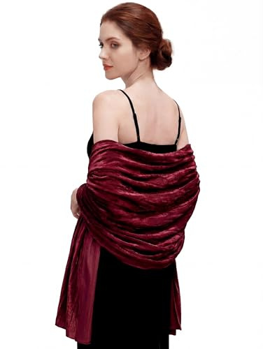 Geyoga Women Velvet Scarfs Shawls and Wraps for Evening Dresses Wedding Shawl Wraps Bridal Scarve, Burgundy, One Size