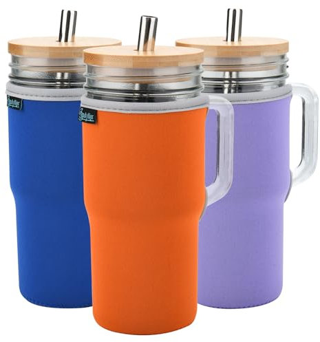 Beautyflier 24oz Travel Coffee Mug Wide Mouth Mason Jar Insulators Sleeve, Neoprene Canning Cover for 24oz Tumbler With Handle, Reusable Drinking Glasses Sleeve Cover, Sleeve Only (Color2)