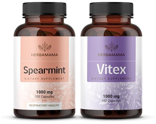 HERBAMAMA Spearmint and Vitex Kit - Bundle of 1000 mg Spearmint Leaf & Vitex Chasteberry Capsules - Vegan, Non-GMO, Gelatin-Free - 2 Pack