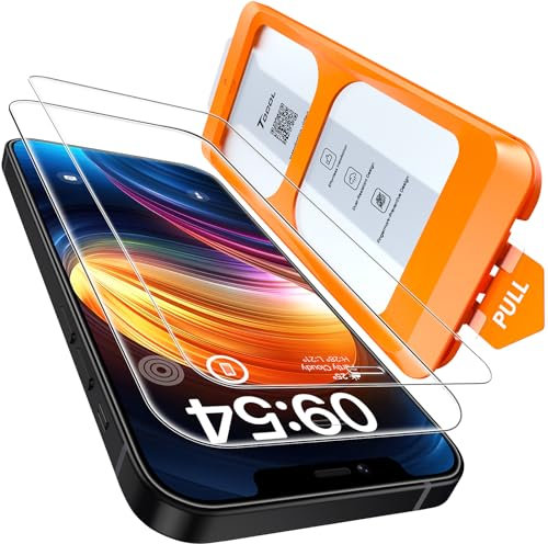 TOCOL 2 Piezas Protector Pantalla para iPhone 12, iPhone 12 Pro, Alineación Automática para Una Instalación Rápida, Sin Burbujas, Cristal Templado de Dureza 9H Inastillable, HD Transparente