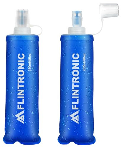 flintronic 2Pcs Gourde Souple, 250 ml/8.5oz Flasque Running Pliable en TPU, Bouteille d'eau de Course, Sans BPA, étanche, pour Course à Pied, Randonnée, Cyclisme, Escalade
