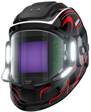 ANDELI Automatik Schweißhelm True Color 4 LED - 180° Panorama USB-C 2400mAh | 1/30000s, 6 Sensoren,9,5x9,1cm+Seitenfenster, Schattierung 4/5-9/9-13, 1/1/1/1, DIN16, MIG/MAG/WIG/MMA, Schleifen, Schneiden