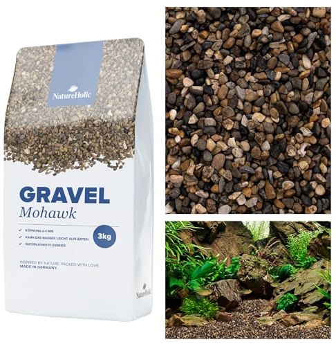 NatureHolic Naturkies Mohawk River | Natürlicher Aquarium Kies | Natürlicher Flusskies für Aquarien mit feiner Körnung 2-4 mm | Perfekt für Naturaquarien, Bodengrund & Deko | 3kg