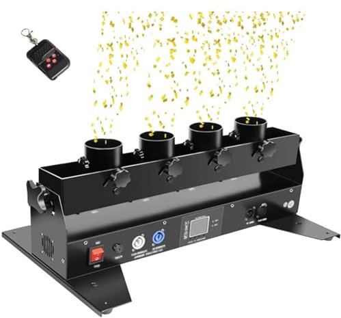 Hydravex 4 Disparos Lanzador de Confeti, cañón de serpentinas, máquina de Confeti, Control Remoto DMX, cañón de Confeti de Papel eléctrico Profesional para DJ, para Fiestas, conciertos, Celebraciones