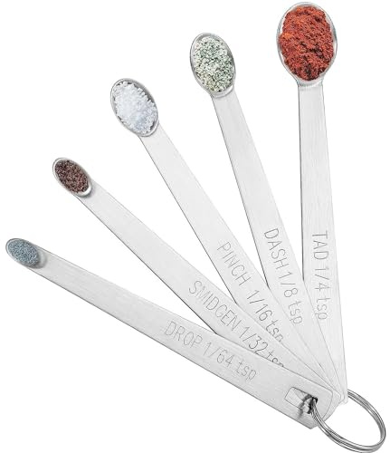 5PCS Small Measuring Spoons Set - Stainless Steel Tiny Measuring Spoons | for Cooking Baking, 1/4 TSP, 1/8 TSP, 1/16 TSP, 1/32 TSP, 1/64 TSP, Teaspoon Mini Measuring Spoons for Powders, Spices