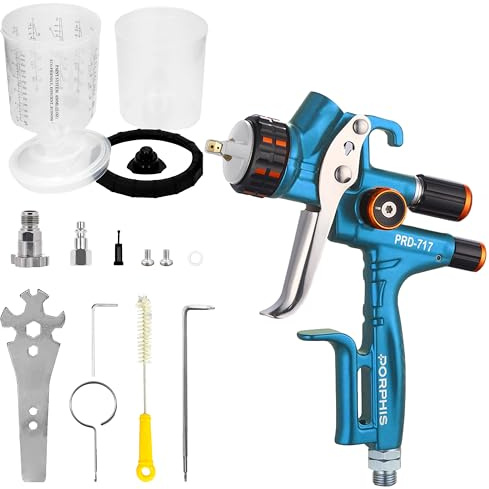PORPHIS Paint Spray Gun PRD-717 VS Type with Split Nozzle 1.3mm Automotive Refinishing Spray Gun, Blue