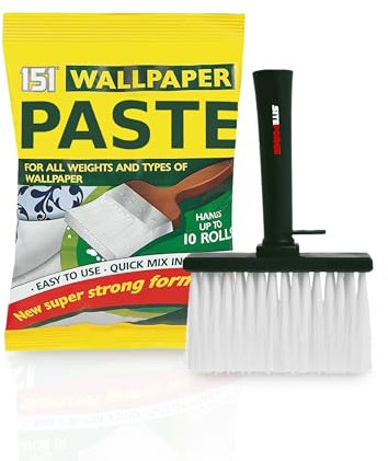 Wallpaper Paste & Brush, Strong Adhesive for Easy Wallpaper Hanging & Decorating, DIY & Professional Kit for Smooth, Textured & Lined Walls, 200g (12 Pints)