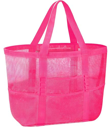 FairyPeach Bolsa Playa Rejilla, Bolsa PlayaMujer, Bolsa-GimnasioMujer, Bolsa Compra Plegable, BolsoTote Bag Mujer, Bolso Transparente-Mujer, Bolso-ShopperMujer (Rosa)