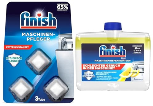 Finish Maschinenpfleger 3 Tabs & Maschinenpfleger 2-Phasen Citrus 250ml – Effektive Reinigung und Pflege für Spülmaschinen, entfernt Kalk und Fettablagerungen für beste Spülergebnisse