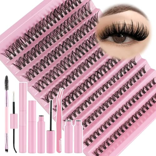 LOPHE Kit Pestañas pelo a pelo, Pestañas Postizas Individuales, 200 Peças, D Curl, Set con Aplicador, Pegamento y Pinzas, Extensión de Racimo Pestaña para DIY en Casaen (Paquete Mixto 8-16 MM)