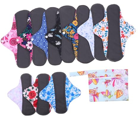 HAMPPLIES 12pezzi Assorbenti Lavabili in Fibra Di Bambù Borsa Panni Igienici Riutilizzabili Per Mestruazioni Traspiranti e Assorbenti e Comodi Per Donna Adulta